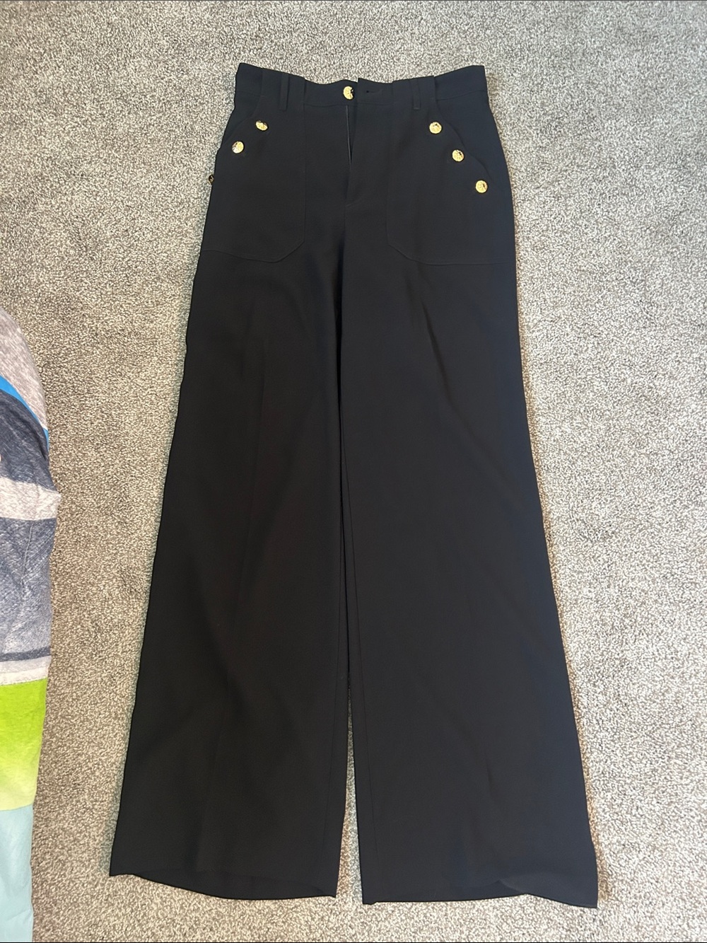 Zara Black Wide-Leg Pants with Gold Button Accents